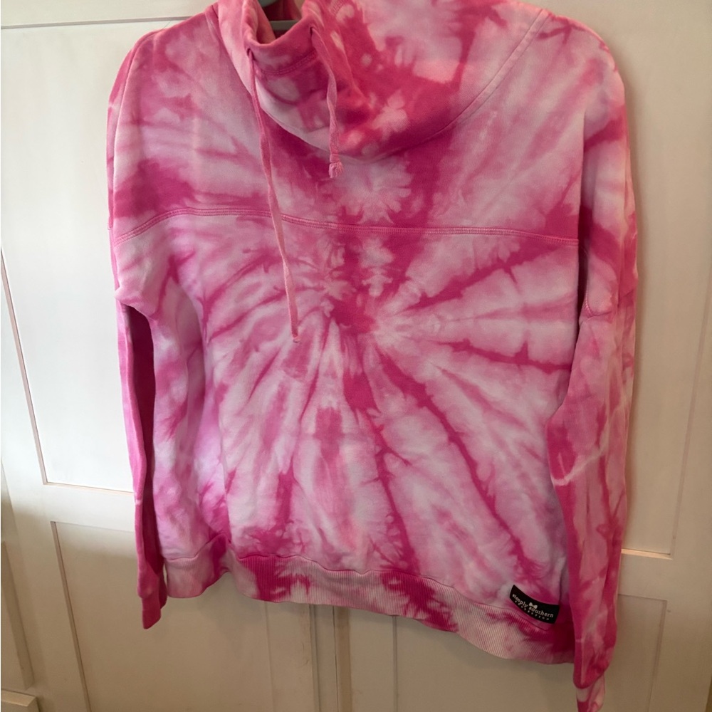 Simply Southern Pink and White Tie-Dye Cowl Neck Sweater